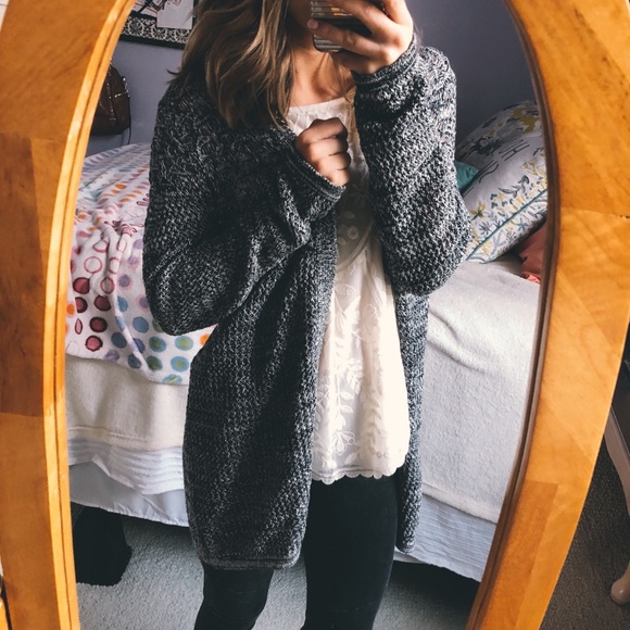 Skies Are Blue Sweaters - Skies Are Blue Grey Marled Chunky Knit Cardigan